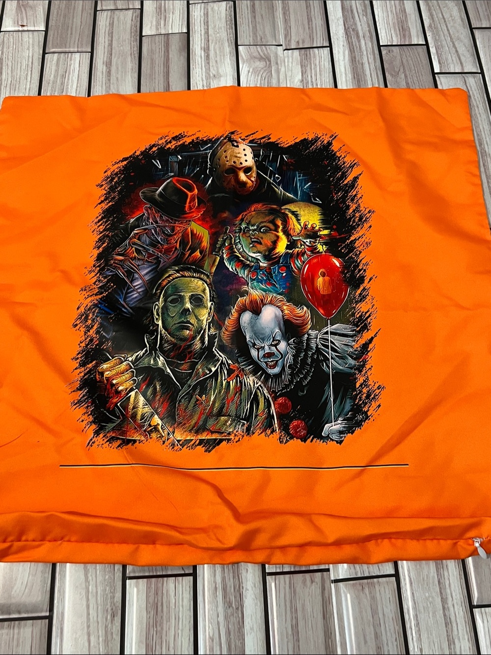 Horror Icons Graphic Orange Pillow Cover